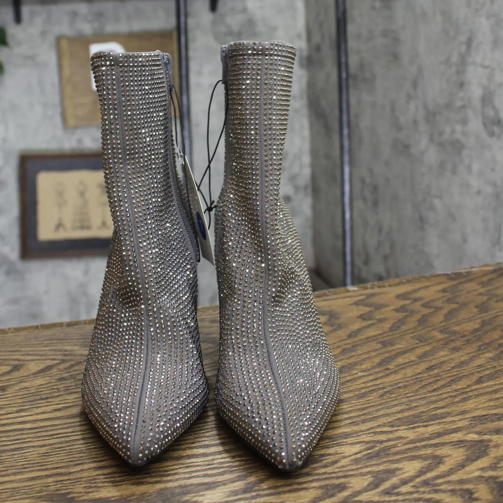 A New Day Womens Cassidy Rhinestone Ankle Boots 91636630 Silver Gray 7M