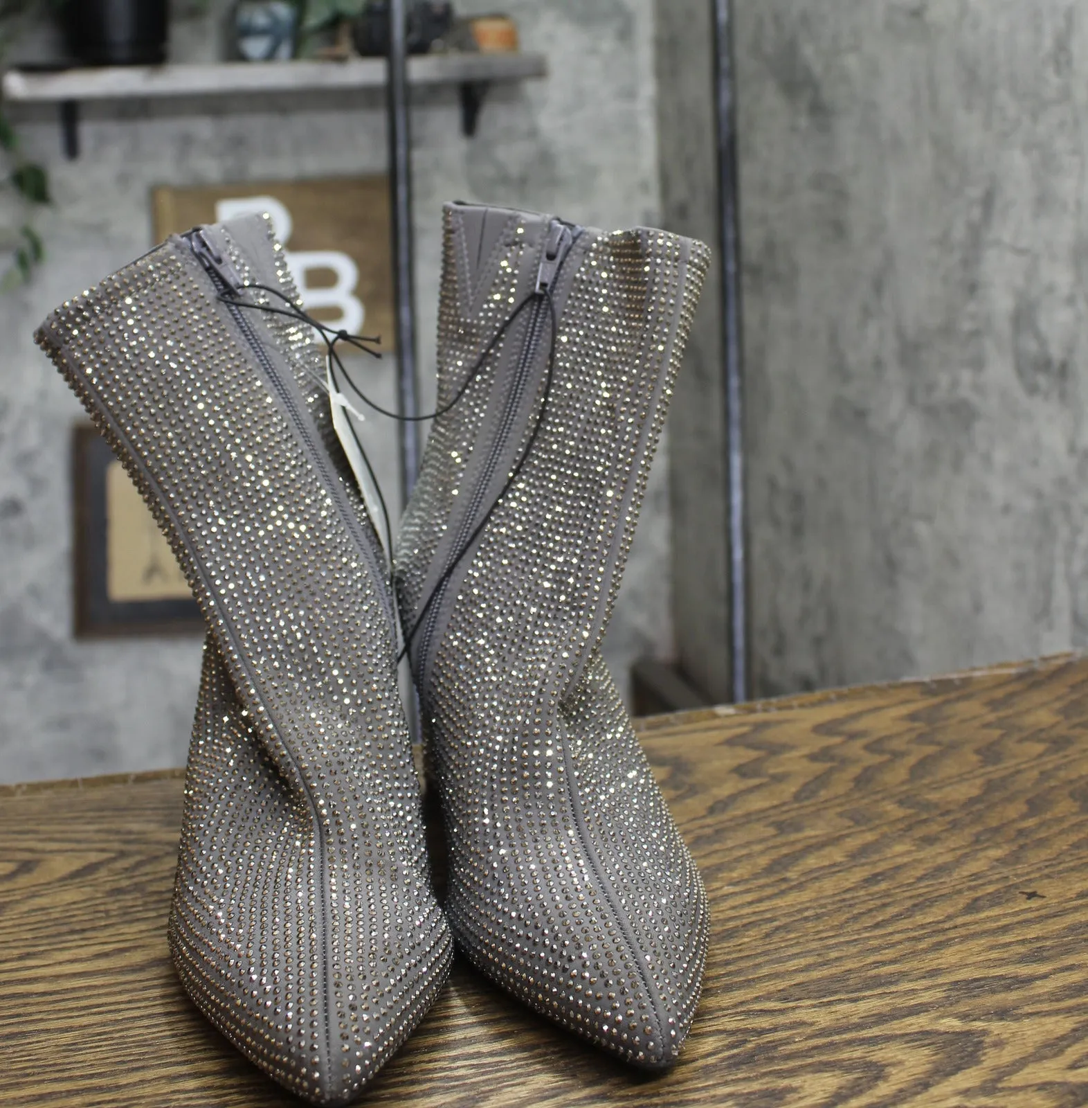 A New Day Womens Cassidy Rhinestone Ankle Boots 91636630 Silver Gray 8.5