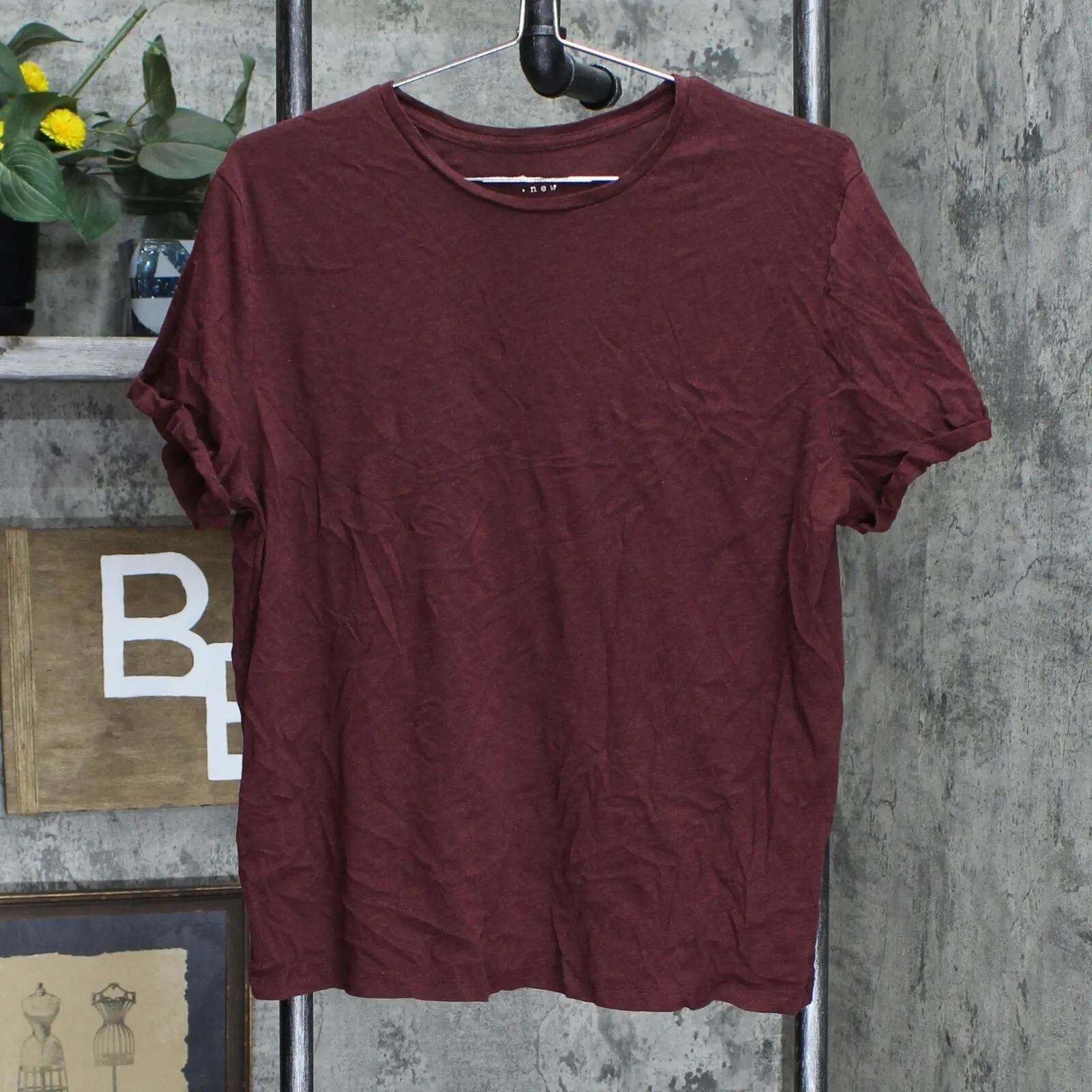 A New Day Womens Cuffed Shorts Sleeve Shirt Top Maroon Red XL