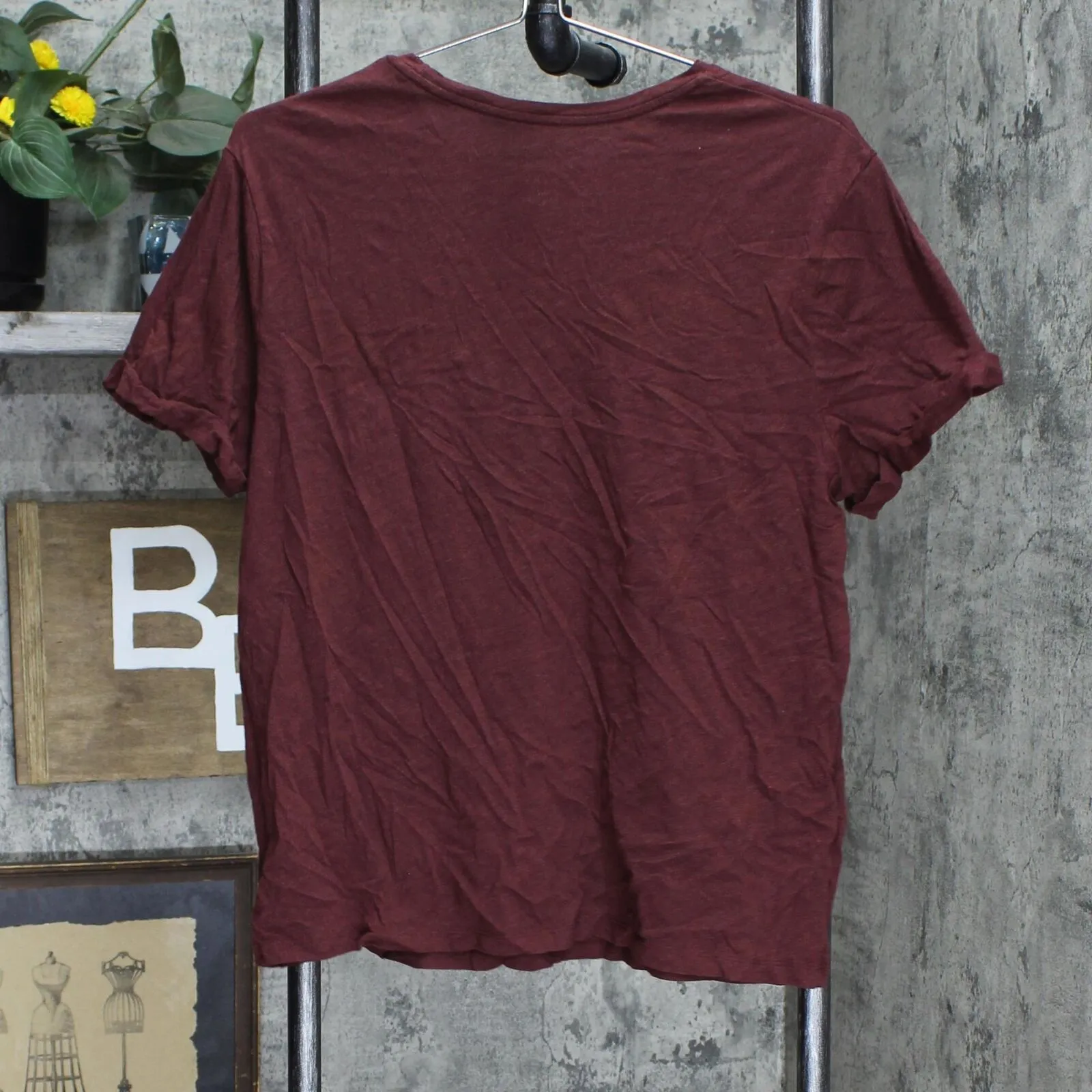A New Day Womens Cuffed Shorts Sleeve Shirt Top Maroon Red XL