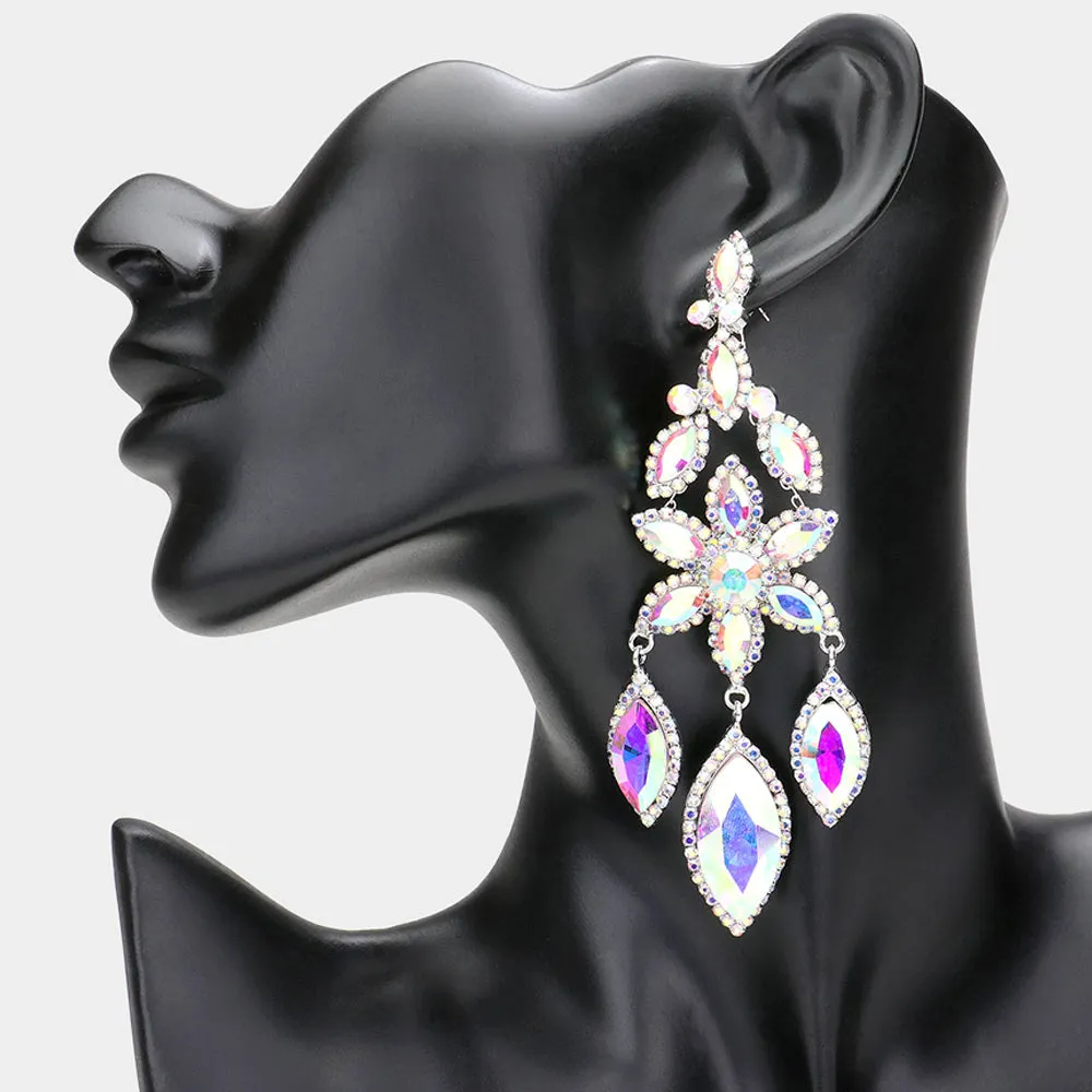 AB Flower Triple Marquise Stone Chandelier Evening Earrings   | Statement Earrings | 608503