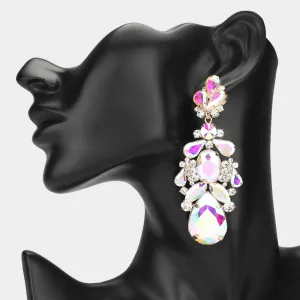 AB Teardrop Stone Chandelier Pageant Earrings on Gold | Evening Earrings |  648660