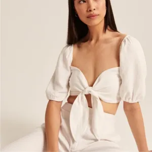 Abercrombie &amp; Fitch Matching Set Linen Blend Tie Front Top High Waisted Shorts