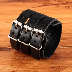 Accessorize with Attitude: Adjustable Genuine Leather Cuff Bracelet Punk Rock Jewelry