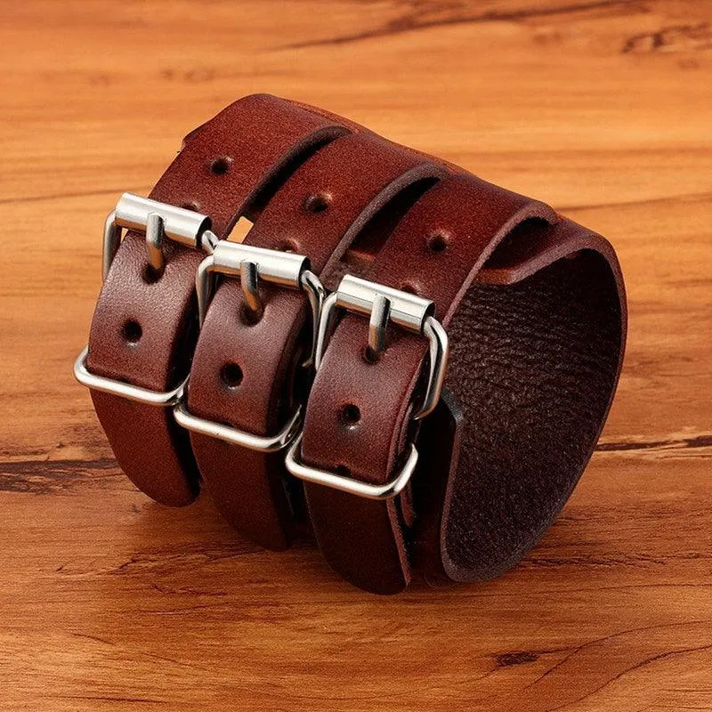 Accessorize with Attitude: Adjustable Genuine Leather Cuff Bracelet Punk Rock Jewelry