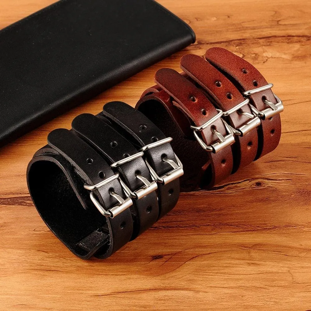 Accessorize with Attitude: Adjustable Genuine Leather Cuff Bracelet Punk Rock Jewelry