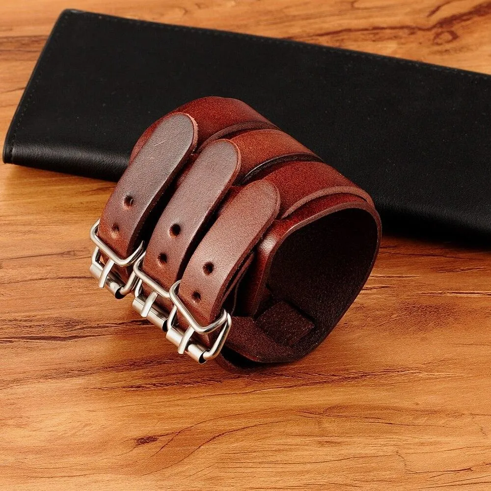 Accessorize with Attitude: Adjustable Genuine Leather Cuff Bracelet Punk Rock Jewelry