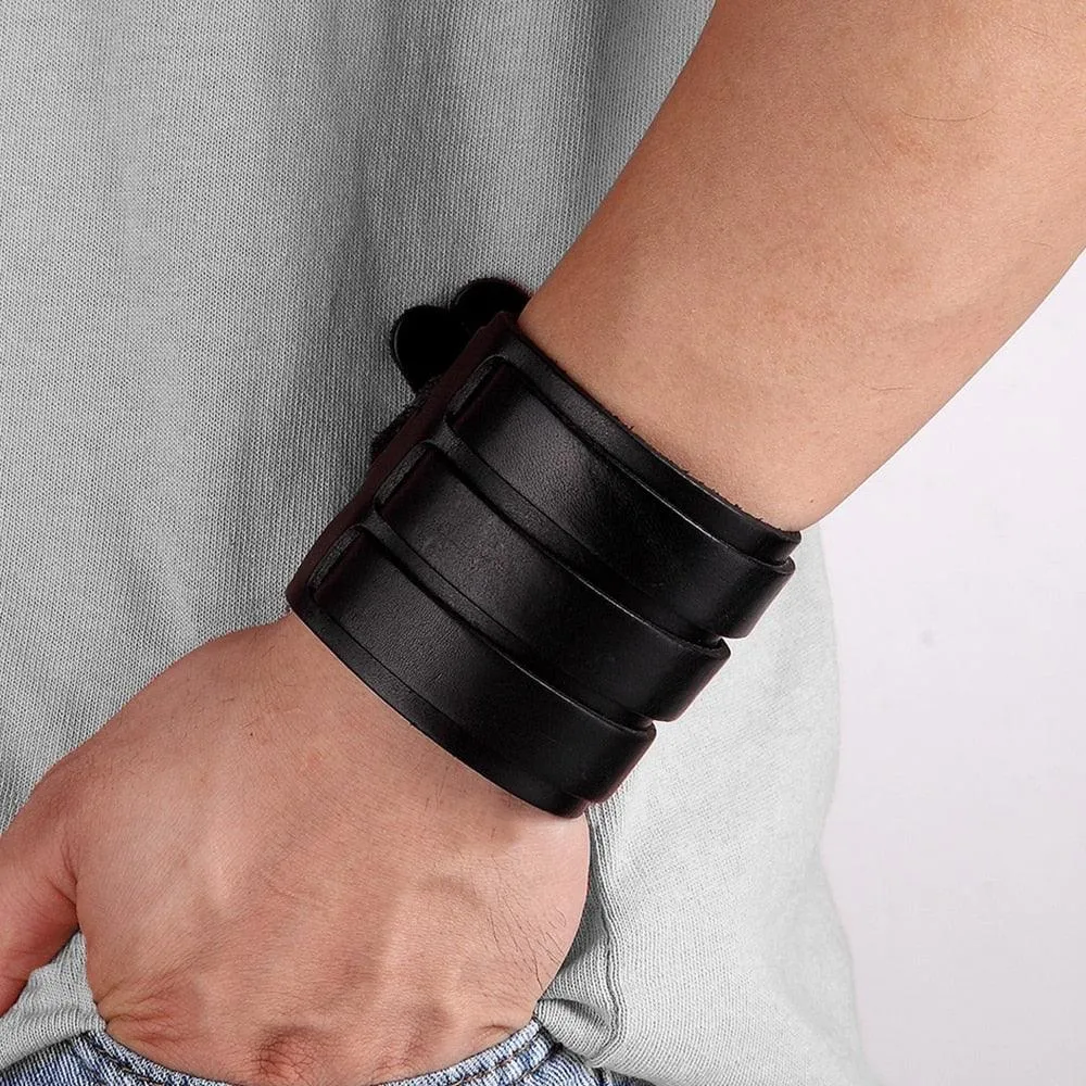 Accessorize with Attitude: Adjustable Genuine Leather Cuff Bracelet Punk Rock Jewelry