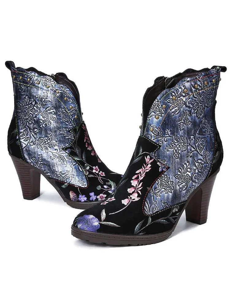 Ainhoa Hand Painted Leather High Heel Boots