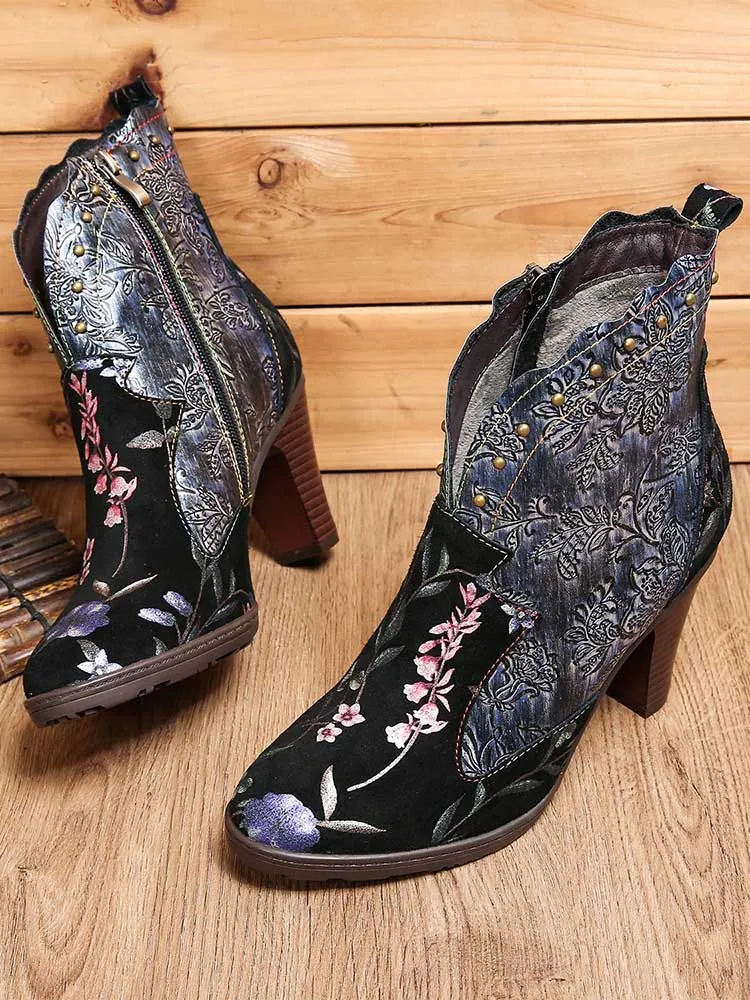 Ainhoa Hand Painted Leather High Heel Boots