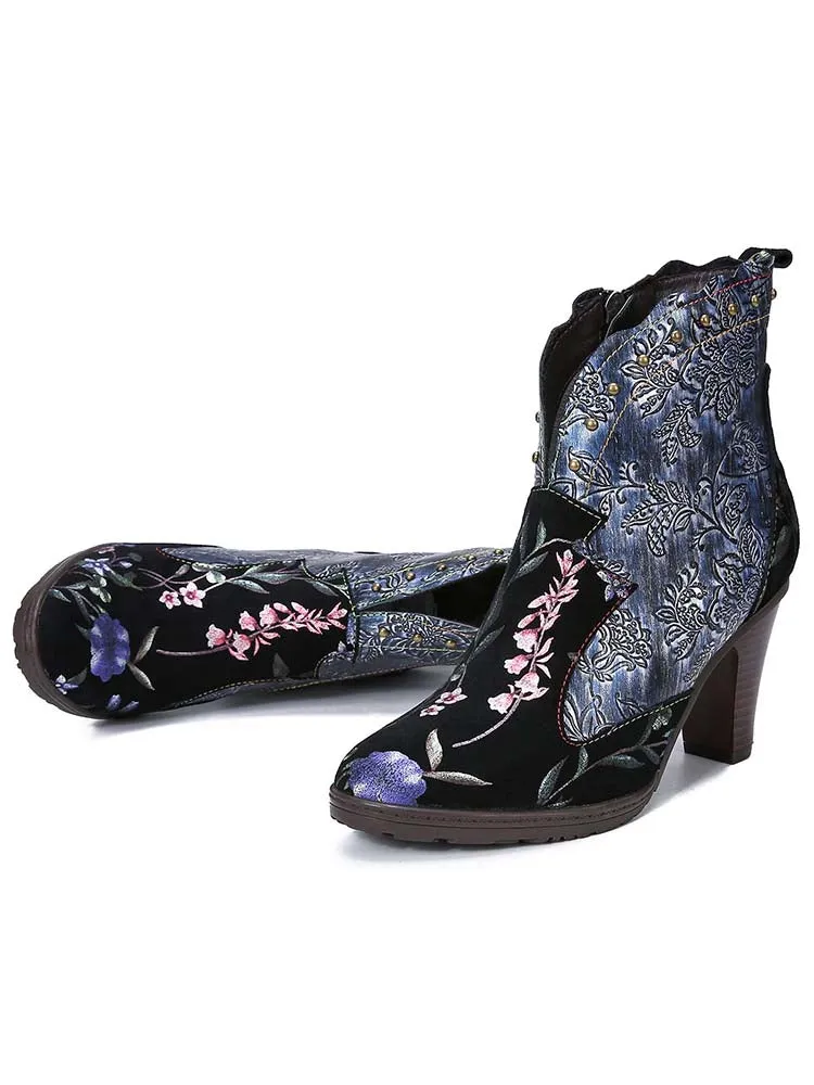 Ainhoa Hand Painted Leather High Heel Boots
