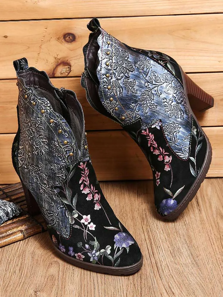 Ainhoa Hand Painted Leather High Heel Boots