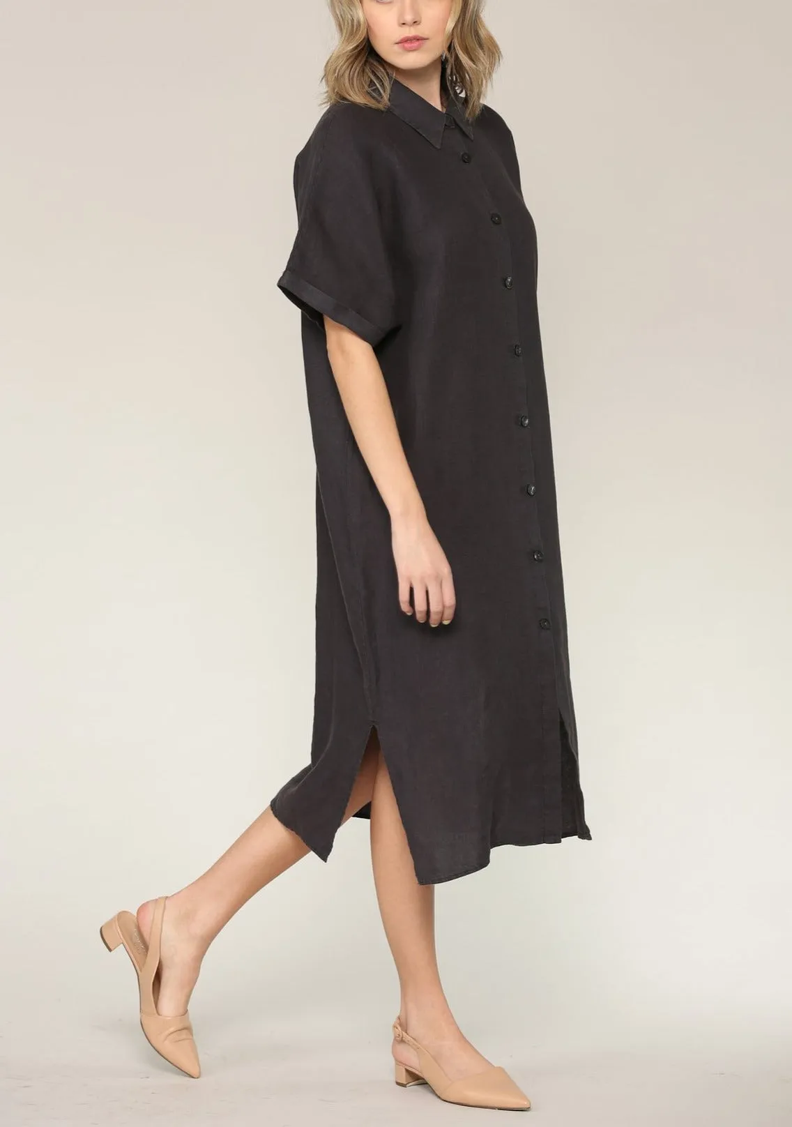 Alexa Linen Shirt Dress, Ink