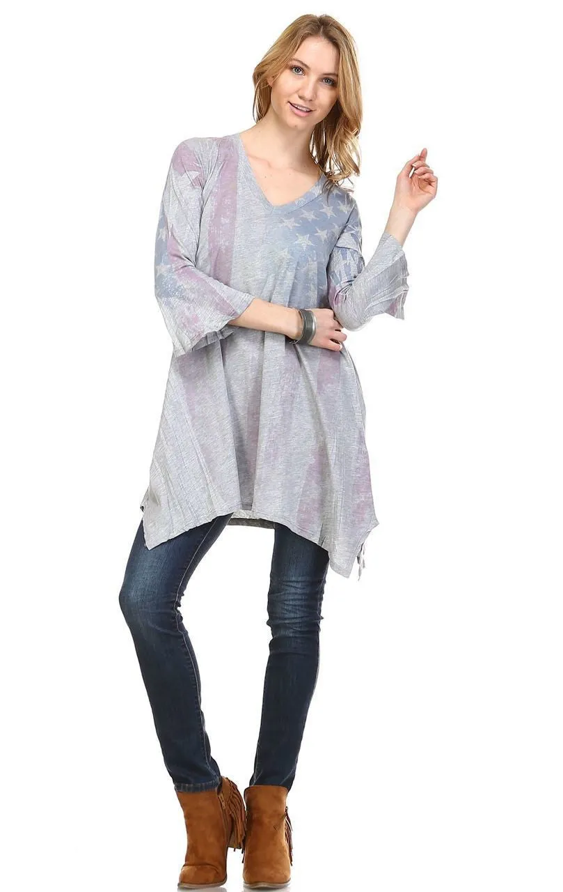 American Flag Dress Tunic Sublimation Faded Flag Gray