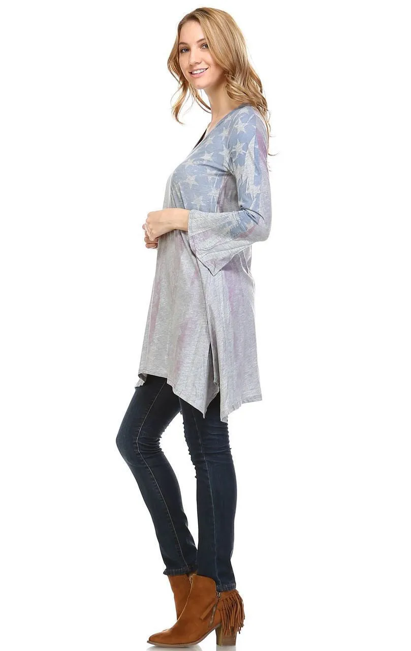 American Flag Dress Tunic Sublimation Faded Flag Gray