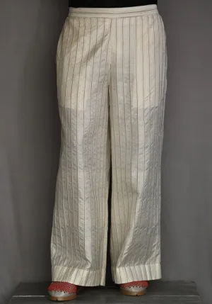 Amrich  Pants Handwoven Silk Threadwork Texture Straight Leg