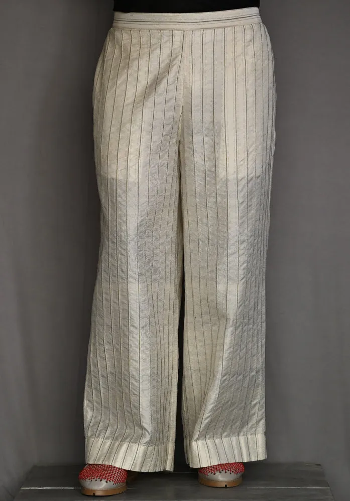 Amrich  Pants Handwoven Silk Threadwork Texture Straight Leg
