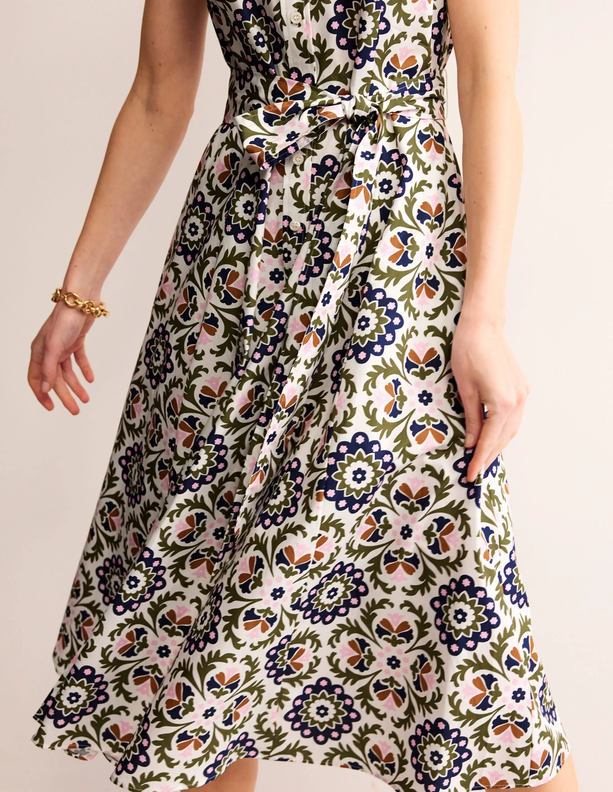 Amy Sleeveless Shirt Dress-Mayfly, Mosaic Bloom