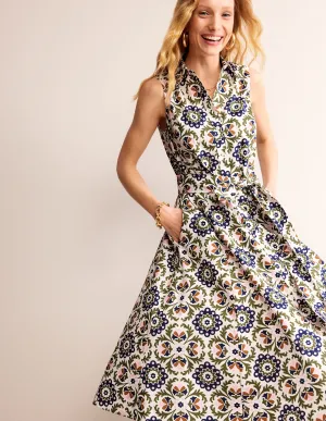 Amy Sleeveless Shirt Dress-Mayfly, Mosaic Bloom
