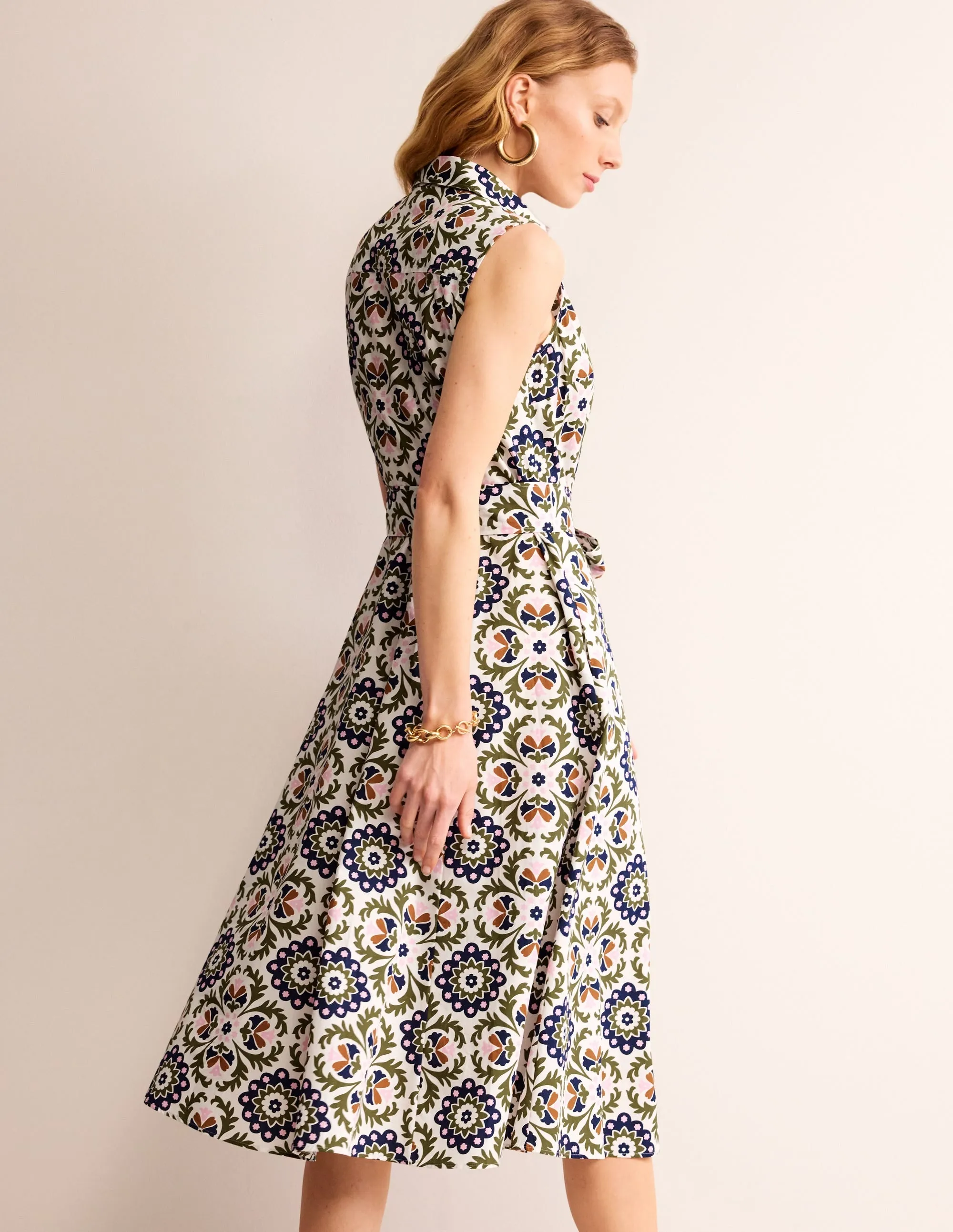 Amy Sleeveless Shirt Dress-Mayfly, Mosaic Bloom
