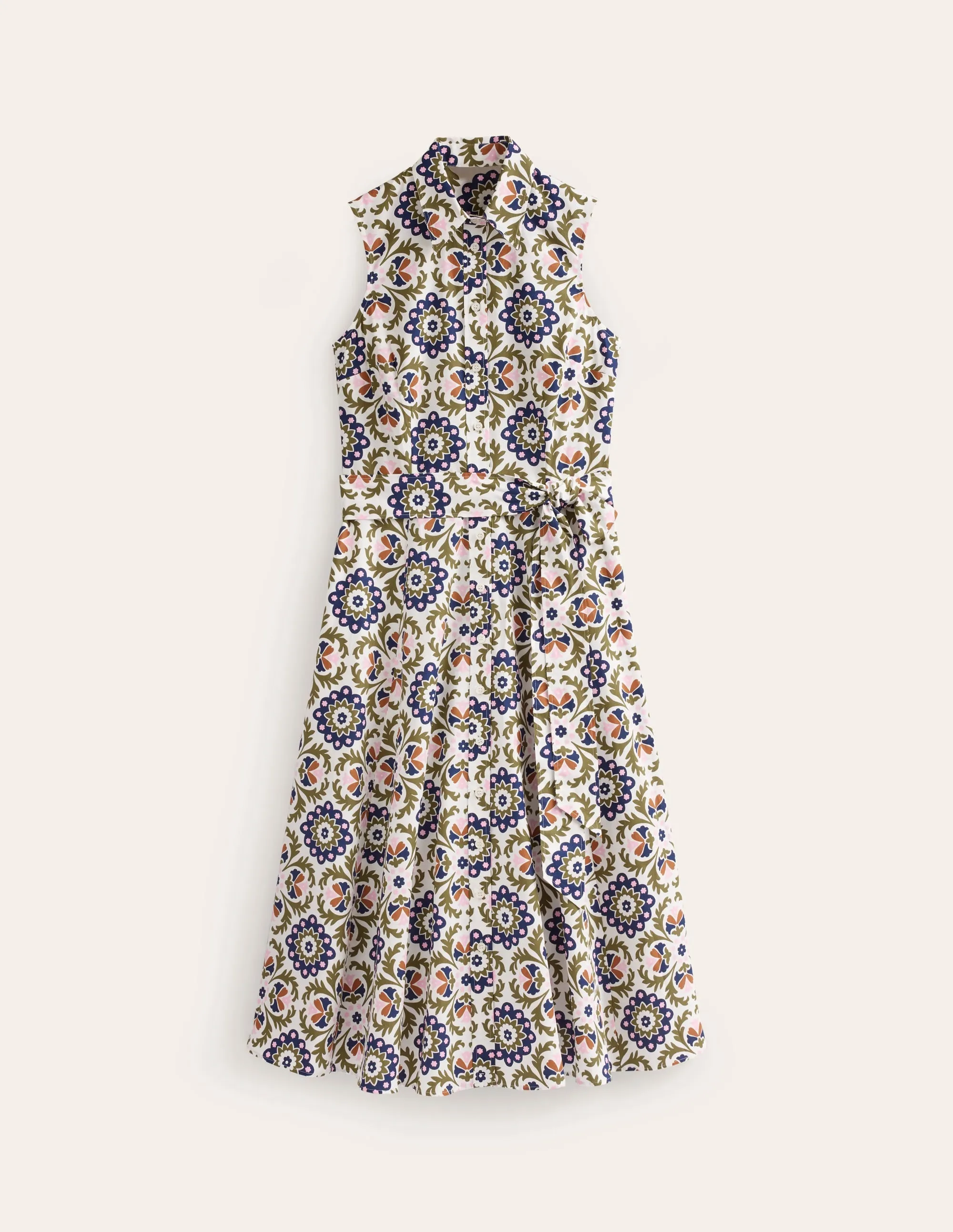 Amy Sleeveless Shirt Dress-Mayfly, Mosaic Bloom