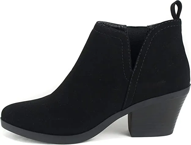 Ankle Boots with V Slit & Block Heel