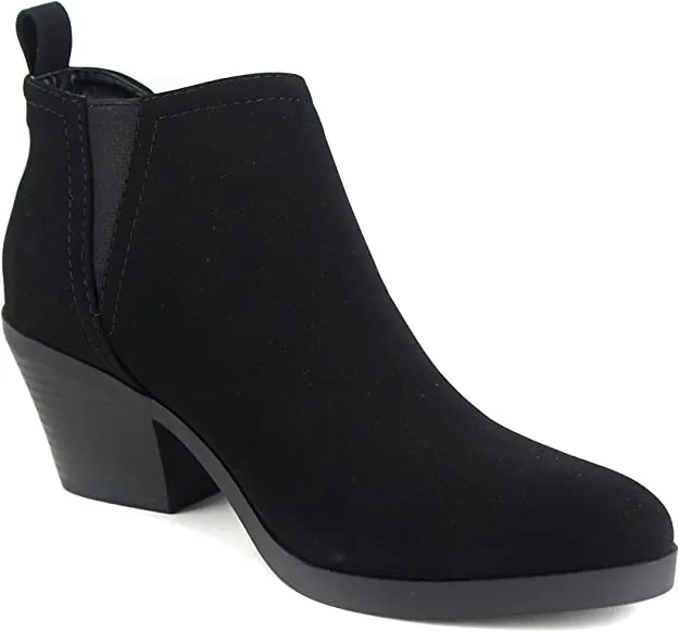 Ankle Boots with V Slit & Block Heel