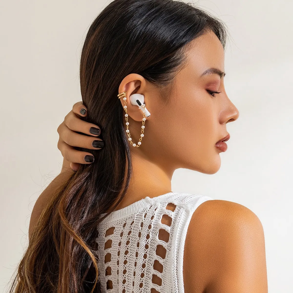 Anti-lost Wireless AirPods Earphone Pearl Chain Ear Cuff Earring