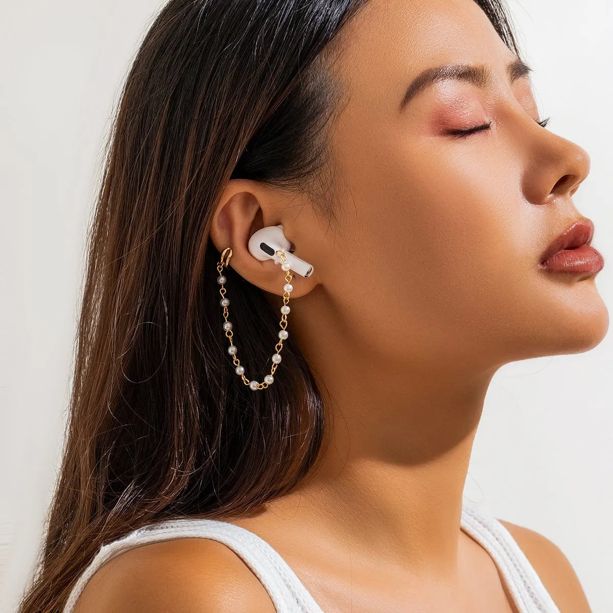 Anti-lost Wireless AirPods Earphone Pearl Chain Ear Cuff Earring