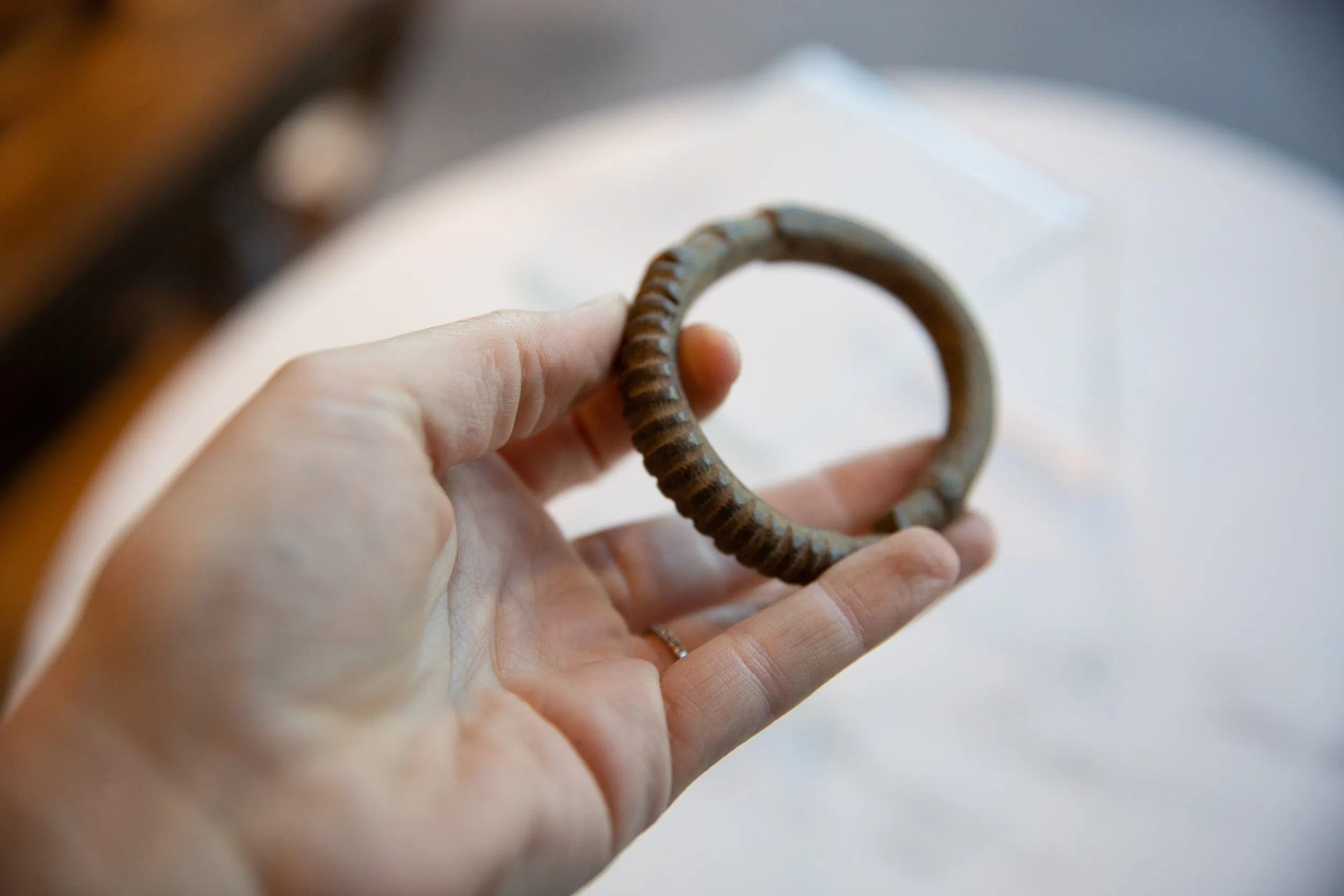 Antique African Bronze Cuff Bracelet with Geometric Detailing