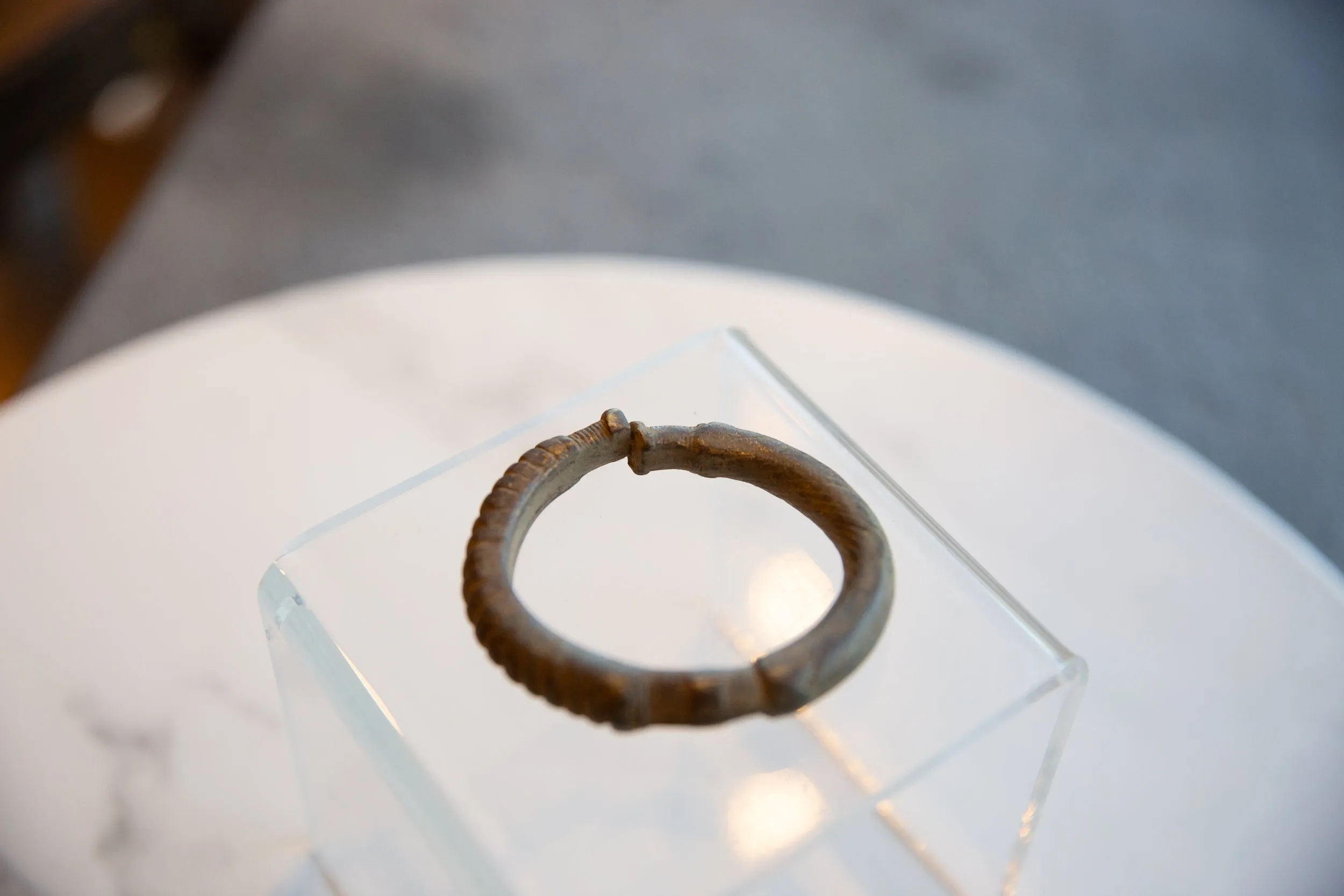 Antique African Bronze Cuff Bracelet with Geometric Detailing