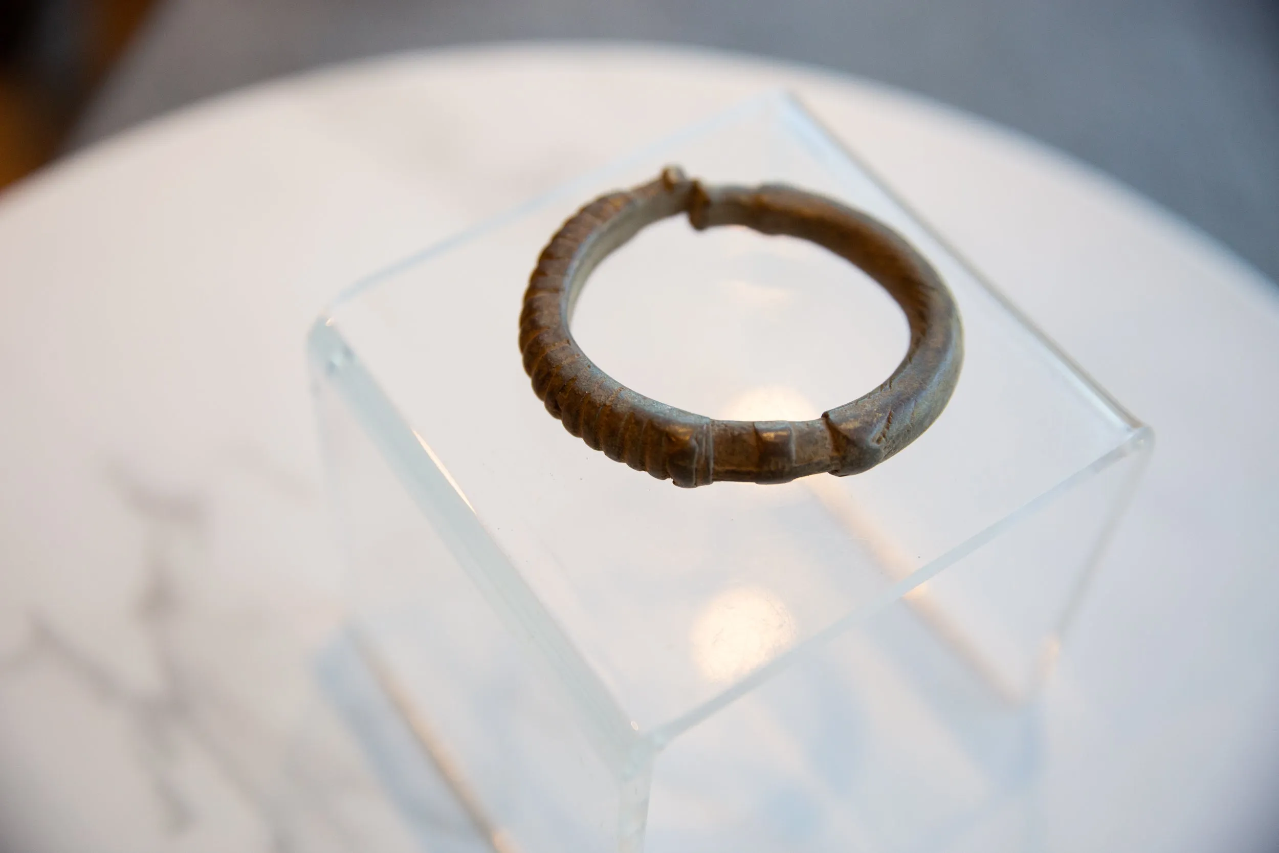 Antique African Bronze Cuff Bracelet with Geometric Detailing