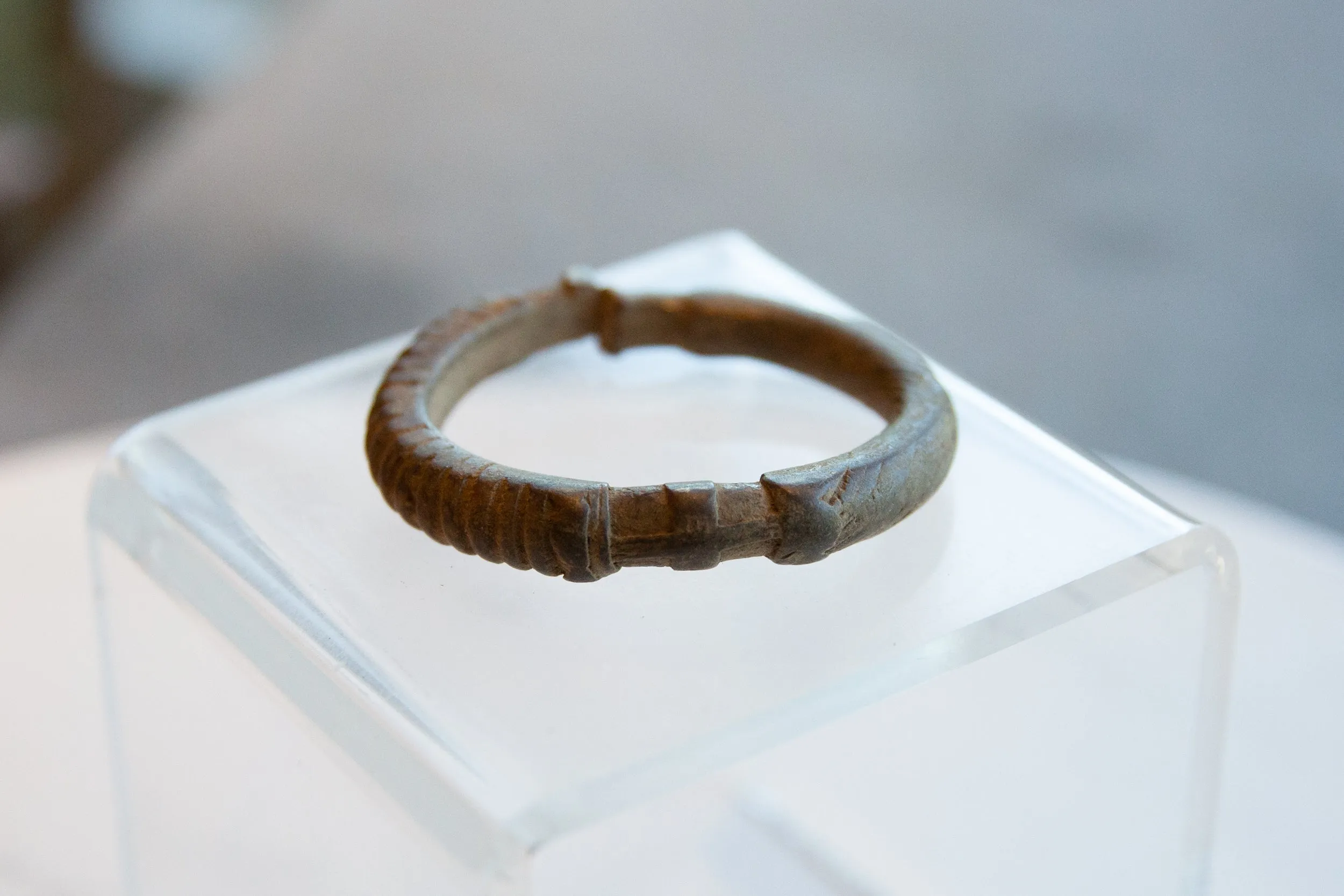 Antique African Bronze Cuff Bracelet with Geometric Detailing