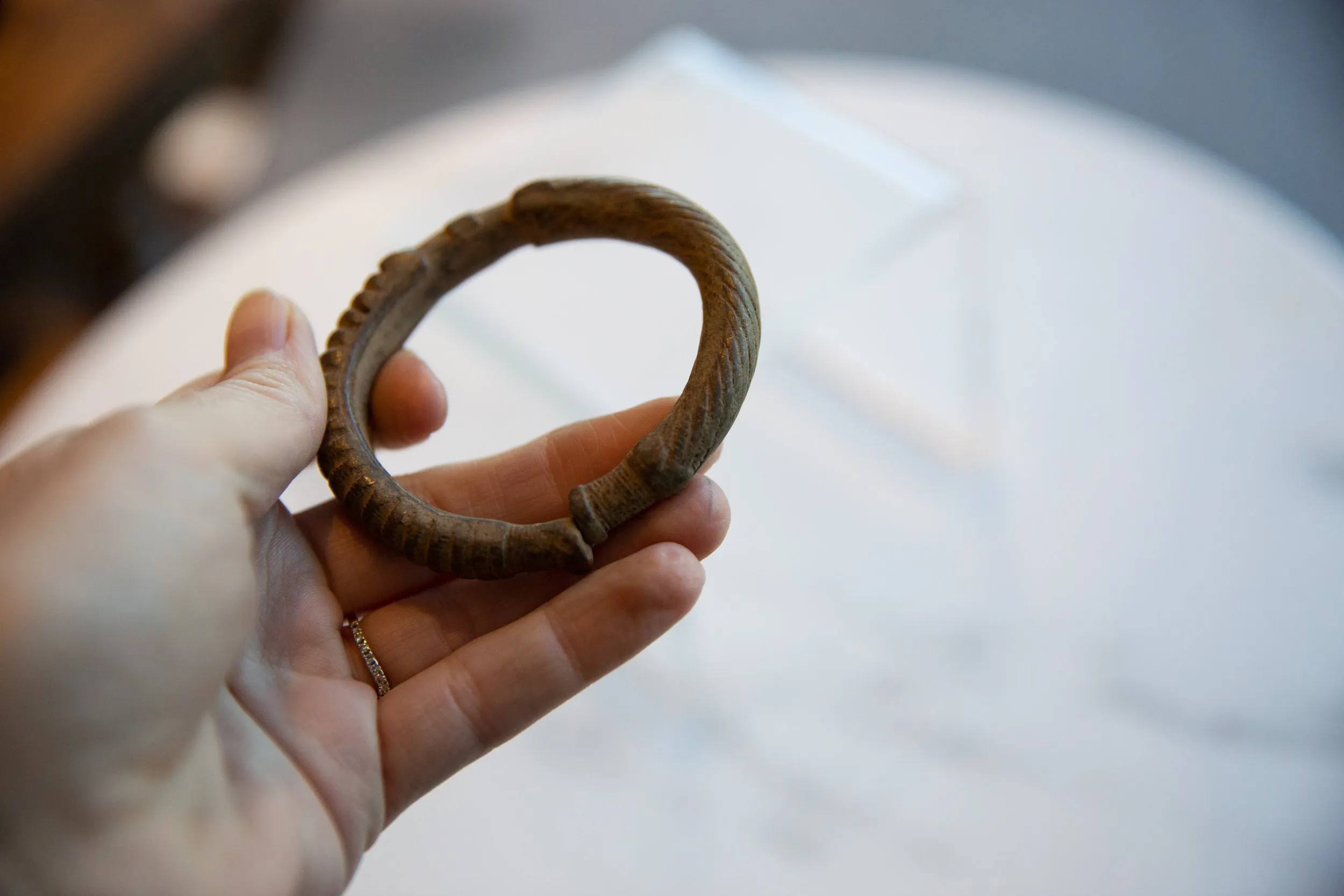 Antique African Bronze Cuff Bracelet with Geometric Detailing