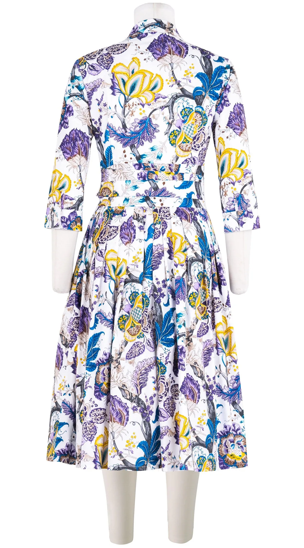 Audrey Dress #2 Shirt Collar 3/4 Sleeve Long Length Cotton Stretch (Darts Hill Garden)