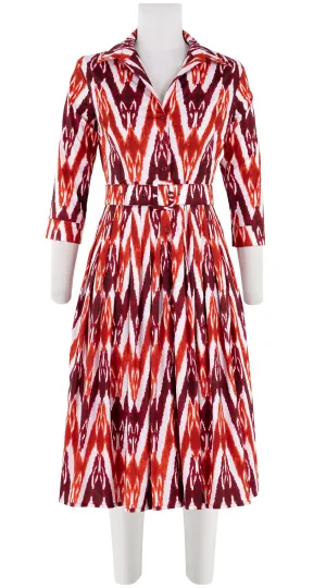 Audrey Dress #2 Shirt Collar 3/4 Sleeve Long Length Cotton Stretch (Ikat Uzbec Bright)