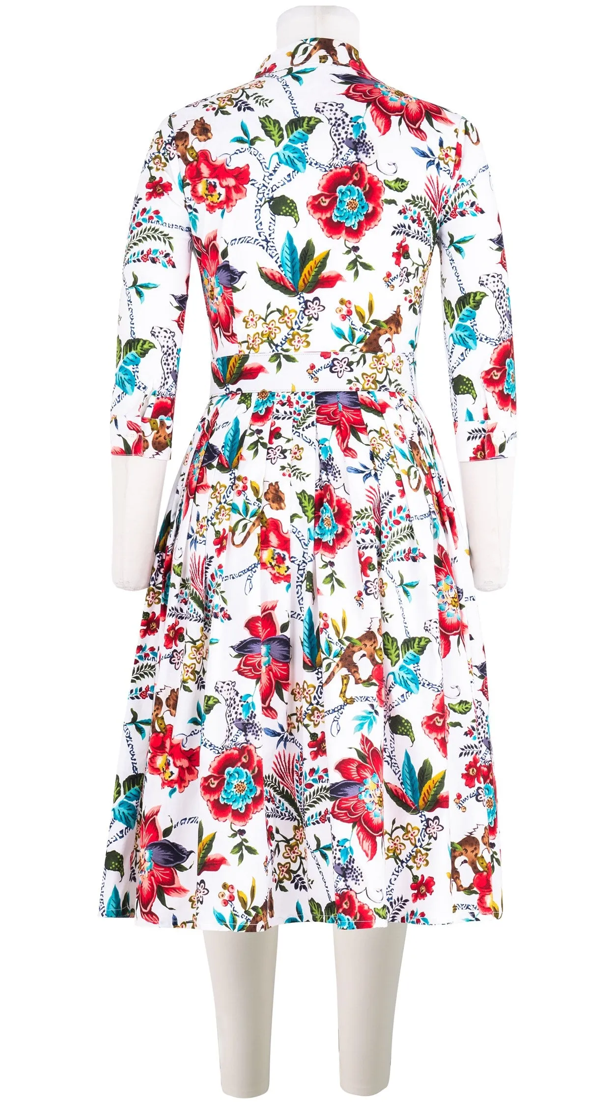 Audrey Dress #2 Shirt Collar 3/4 Sleeve Long Length Cotton Stretch (Leopard Toile Multi)