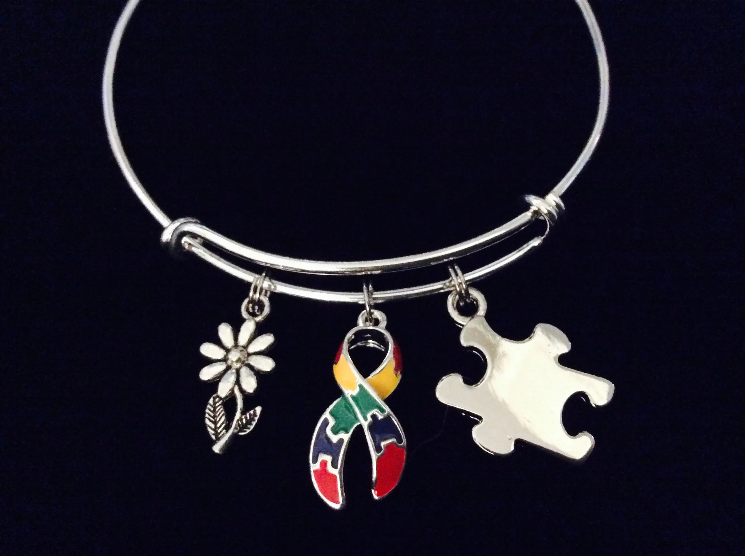 Autism Awareness Ribbon Expandable Charm Bracelet Adjustable Bracelet Multicolored Puzzle Piece Inspirational Gift