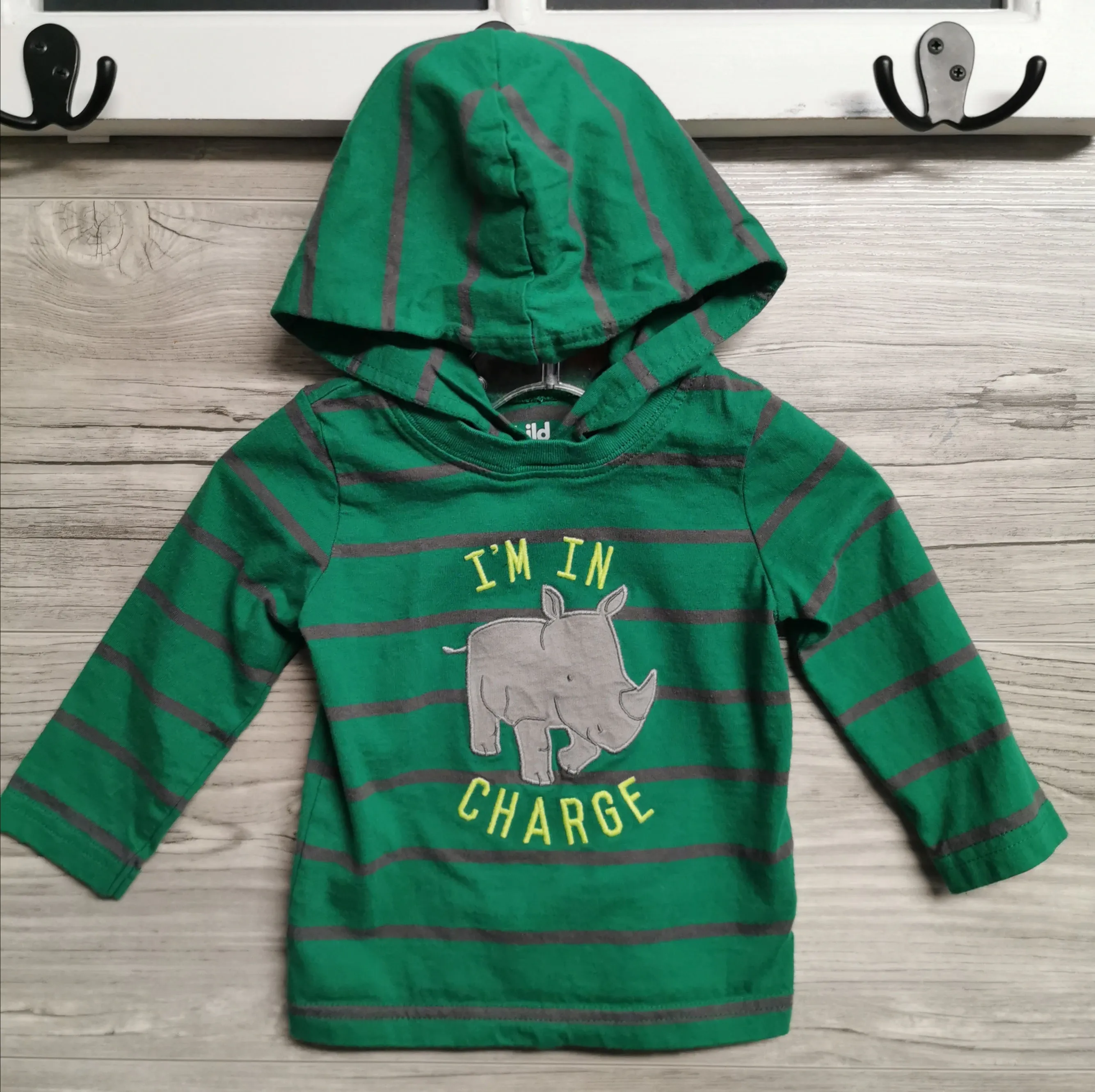 BABY BOY SIZE 12 MONTHS - CARTER'S, Graphic Pullover Hoodie T-Shirt EUC B30