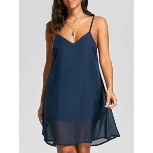 Back Criss Cross Cami Dress - Purplish Blue M
