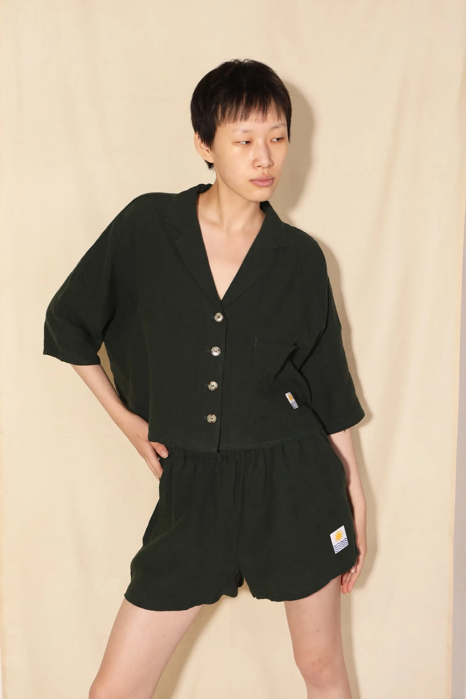 Basic Linen Shorts Forest Green