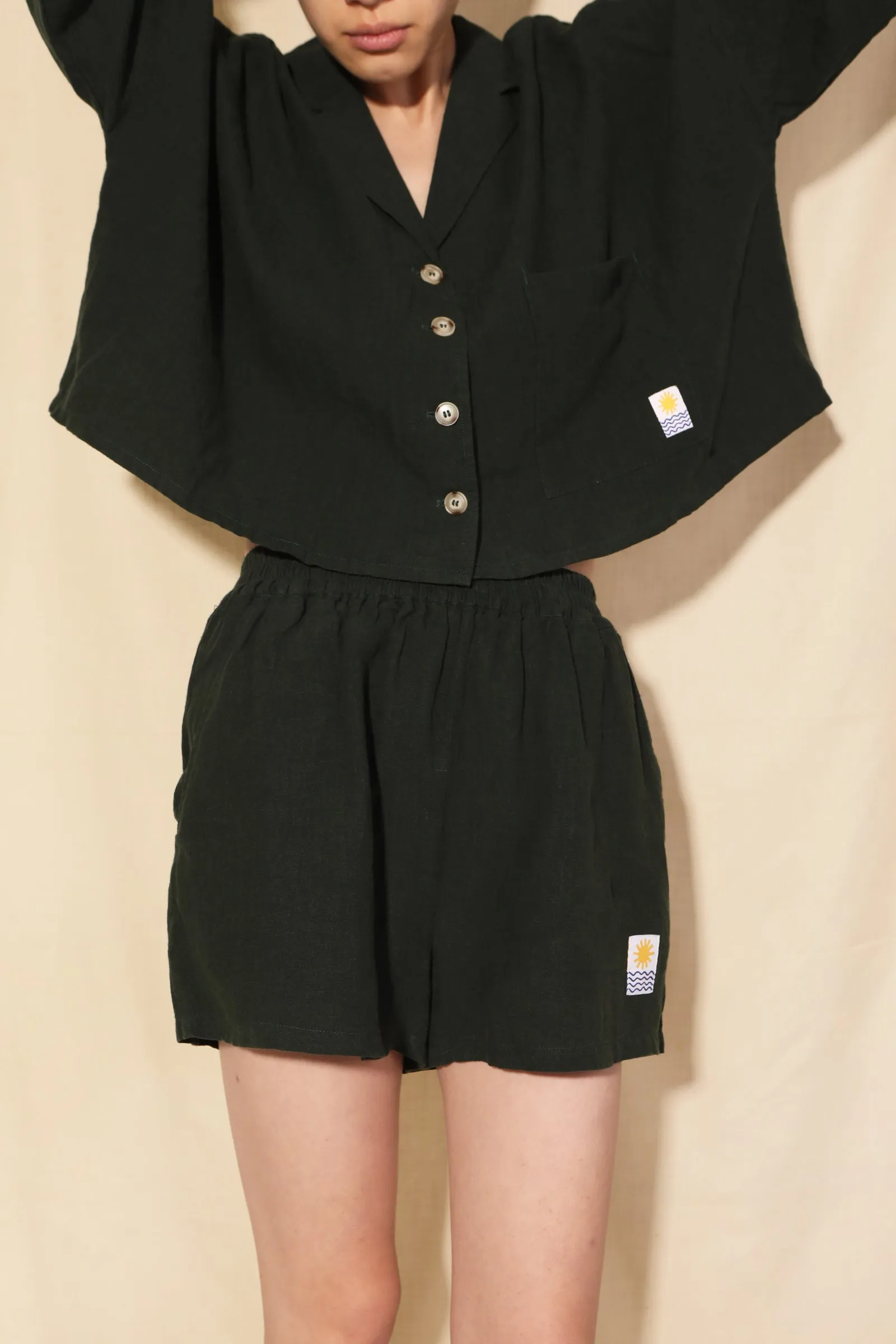 Basic Linen Shorts Forest Green