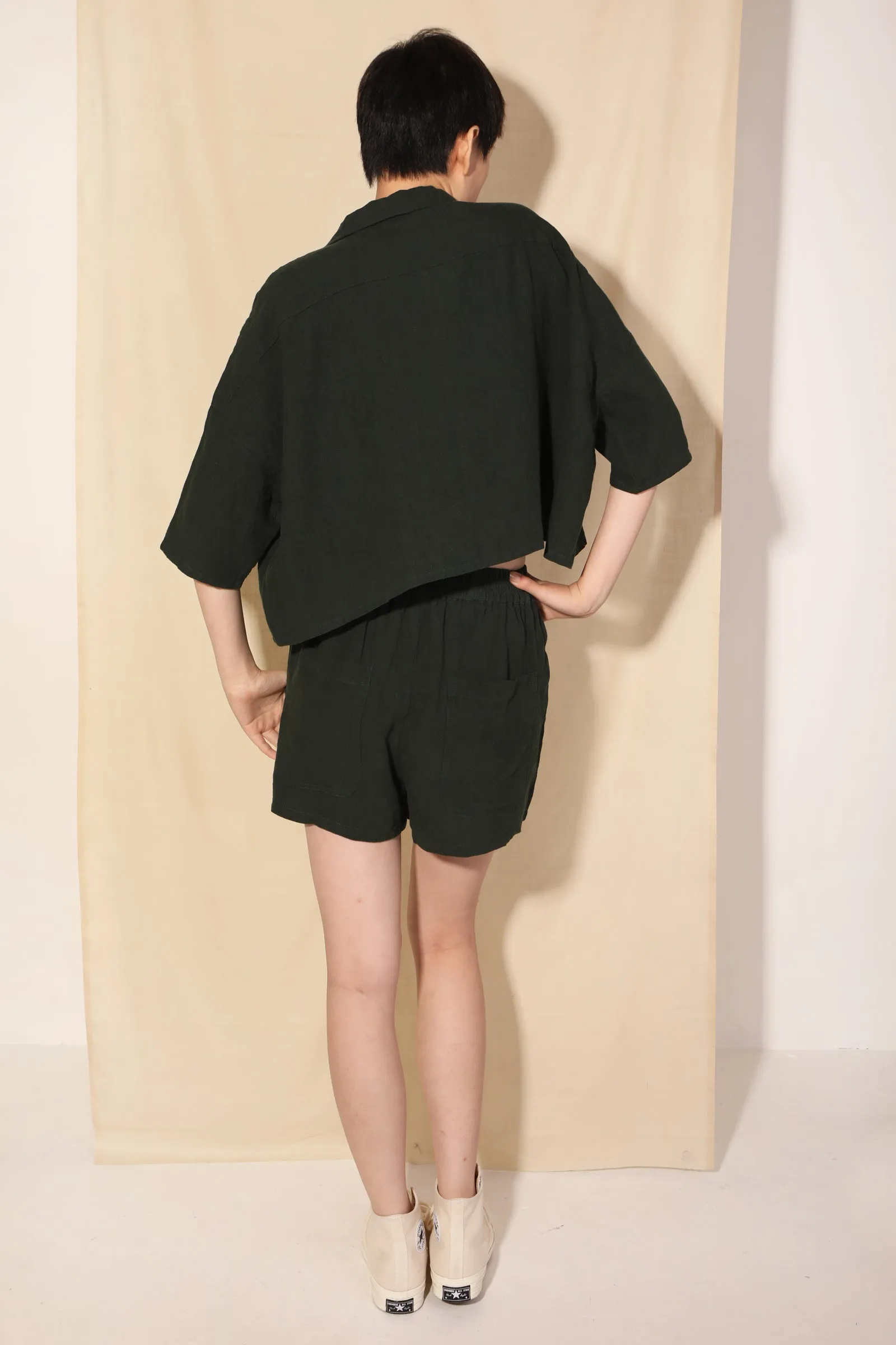 Basic Linen Shorts Forest Green