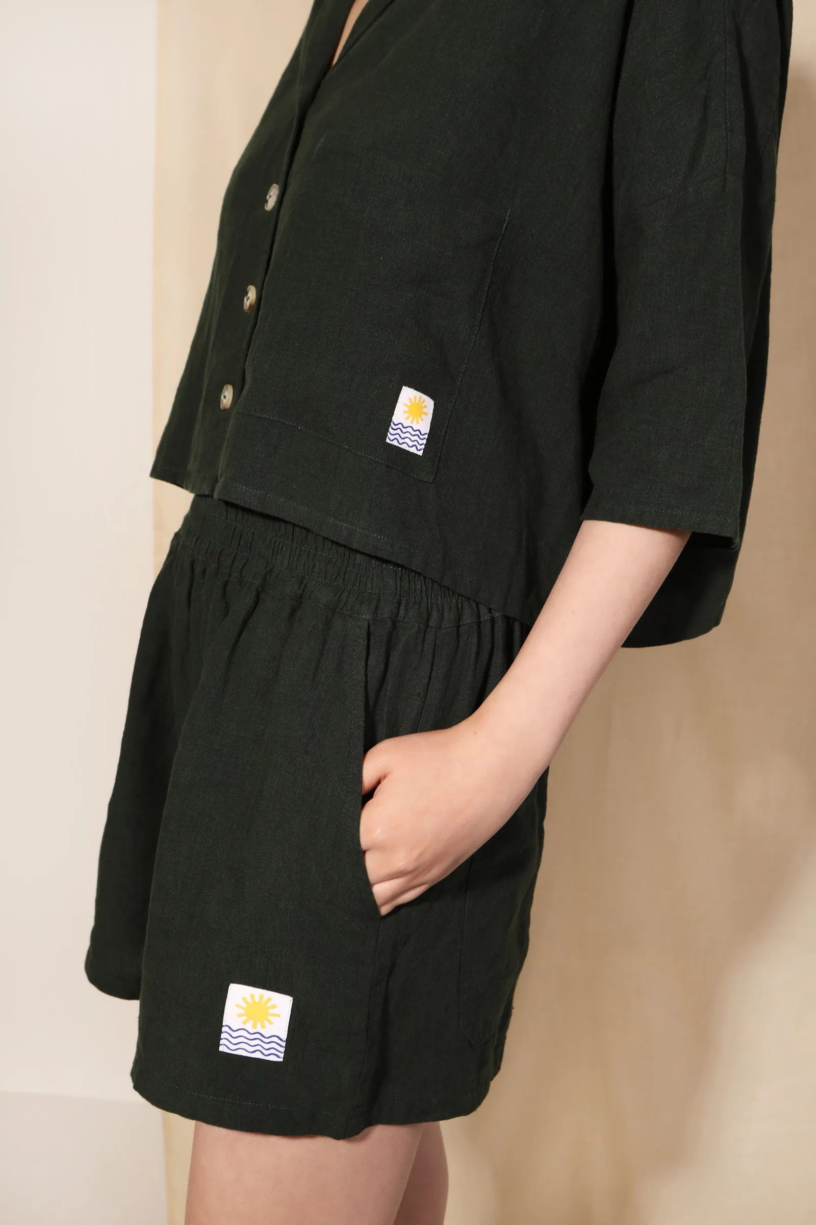 Basic Linen Shorts Forest Green