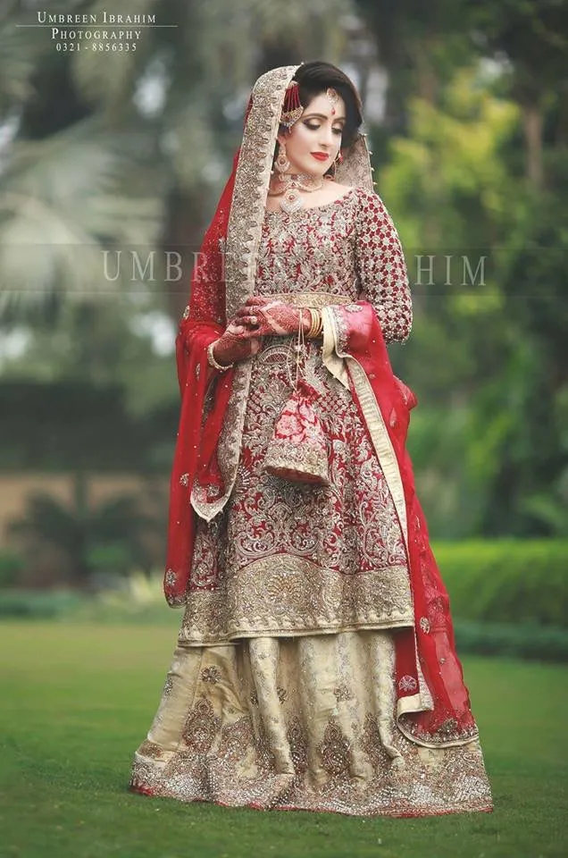 Beautiful bridal lahnga in rose red and golden color Model # B 912