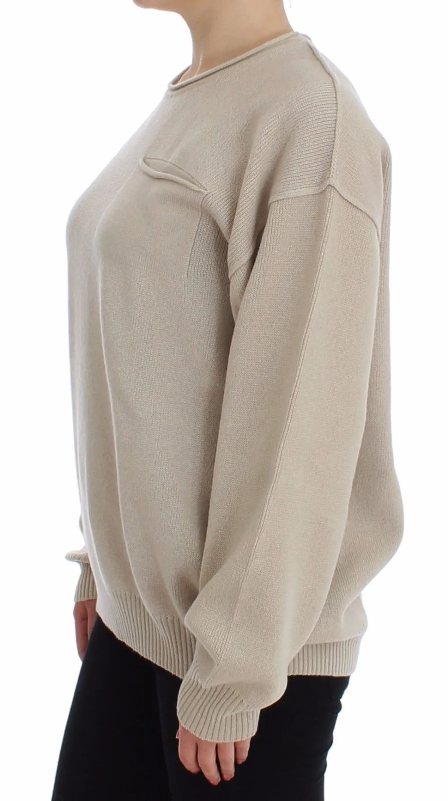 Beige Cashmere Crewneck Sweater Pullover