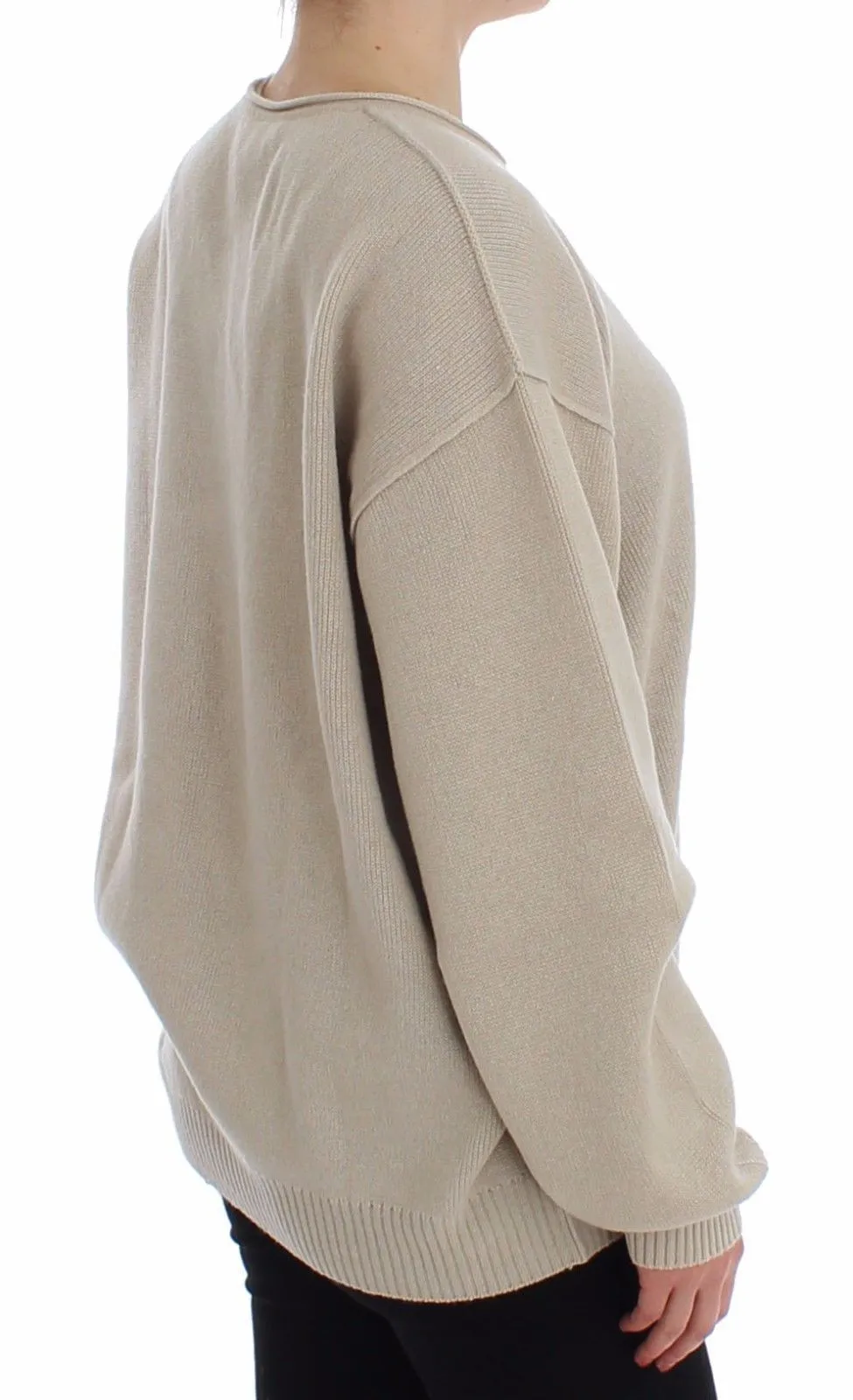 Beige Cashmere Crewneck Sweater Pullover