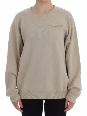 Beige Cashmere Crewneck Sweater Pullover