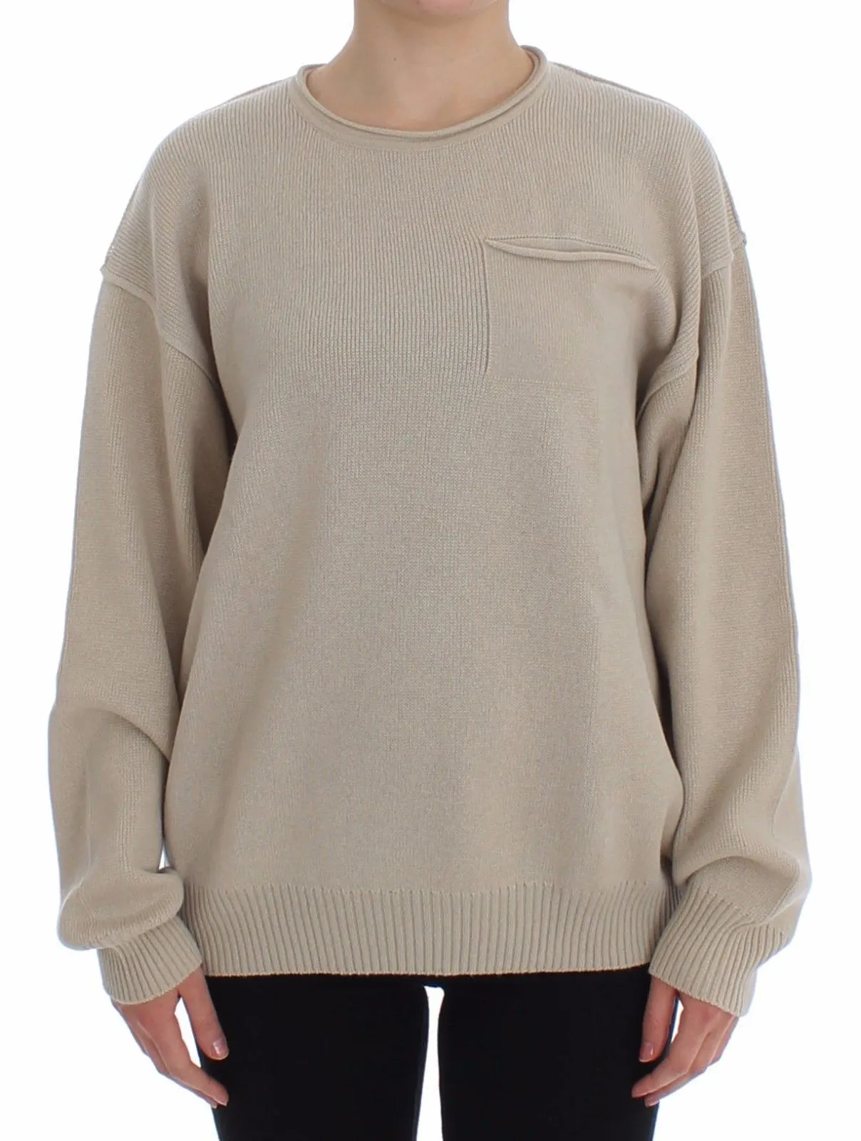 Beige Cashmere Crewneck Sweater Pullover
