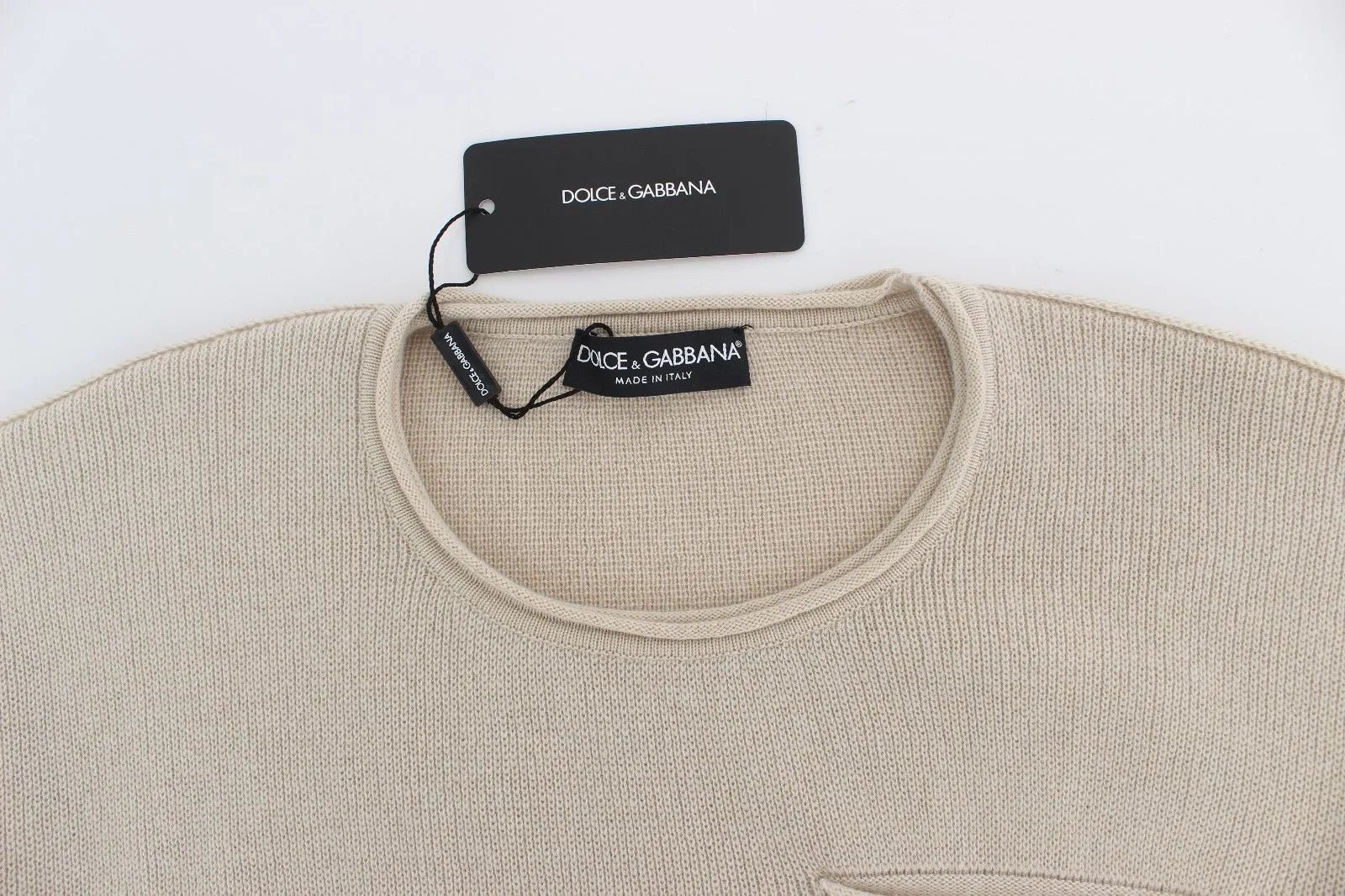 Beige Cashmere Crewneck Sweater Pullover